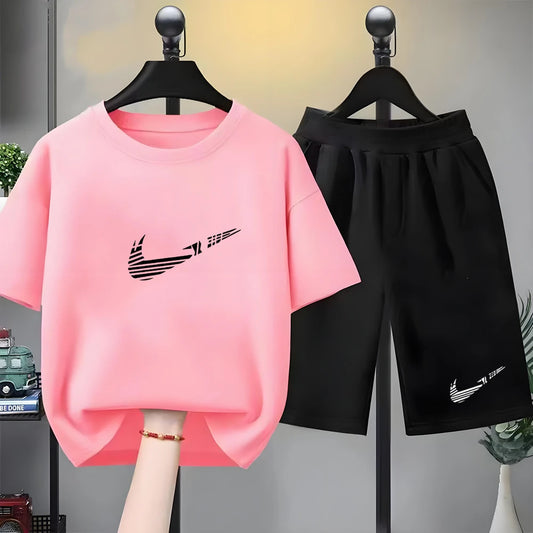 Children Set white T-shirt Short-Sleeved+Shorts Boy Girl Toddler 3-12Years Casual Sports Brand cool Fashio Clothes Summer
