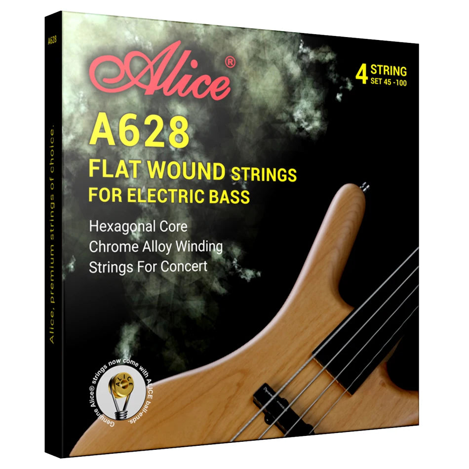 Alice A628 A629 Flat Wound Electric Bass Strings 4-Strings Hexagonal Core NI-Steel/Chrome Alloy Winding