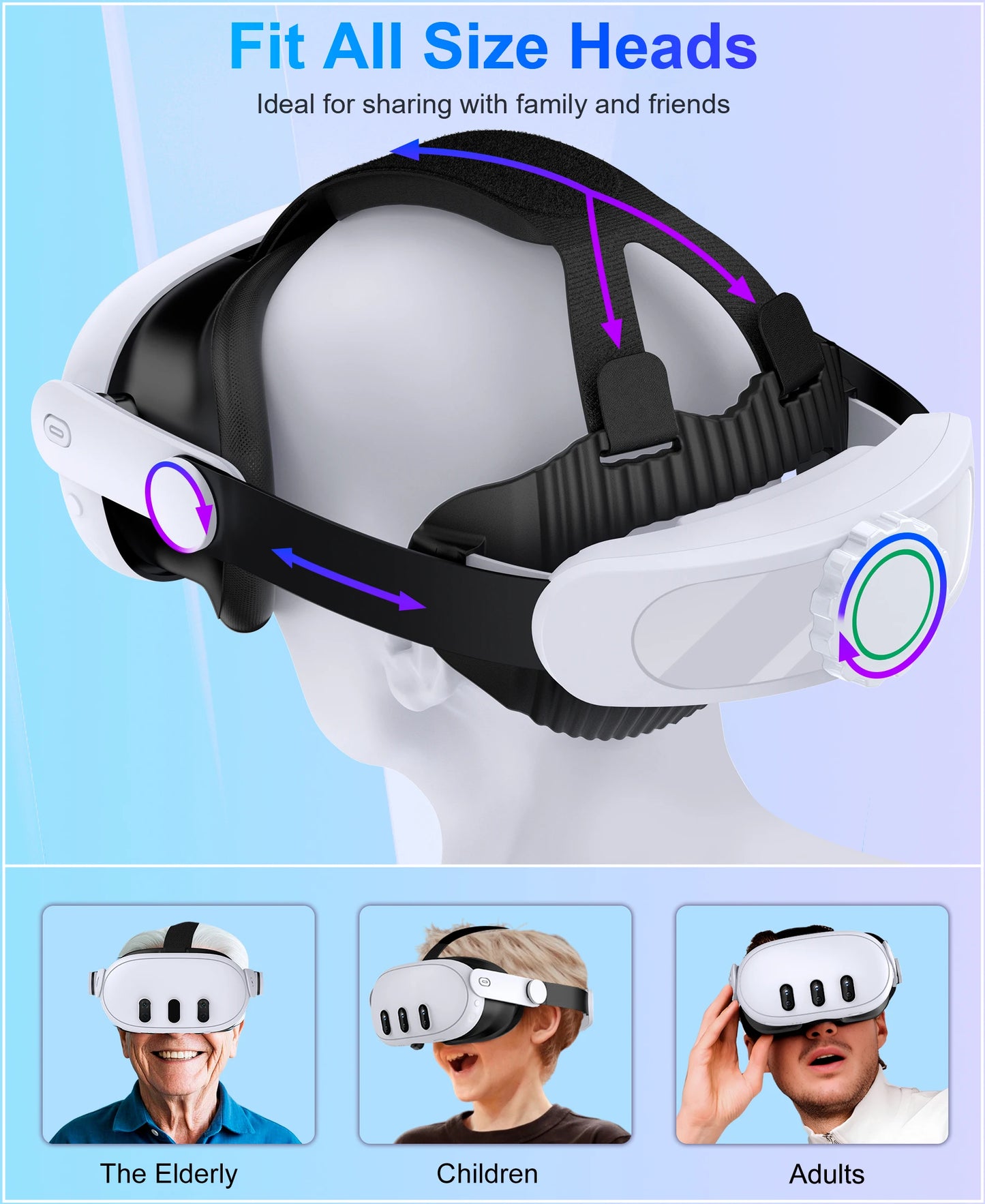 DinoFire MV1000 Head Strap For Meta Quest 3S/Quest 3/Quest 2  Head Strap Compatible for Oculus Head Strap