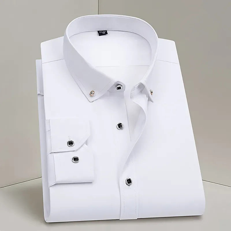Hot Sale  Men's Dress Shirt Formal Long Sleeve Spring Thin Business Basic Diamond Button Social Black Party Wedding Man Clothing