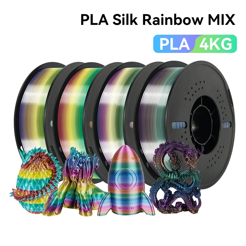 KINGROON 1kg 4kg  Silk & Matt Rainbow PLA 3D Printer Filaments Liquid Light for 3D Printing 1.75mm