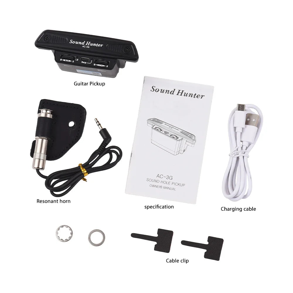 Sound Hunter Guitar Pickup Wooden Guitar Sound Hole Vibration Pickup Active Pickup System Dual Coil Pickup No Punching for Guita