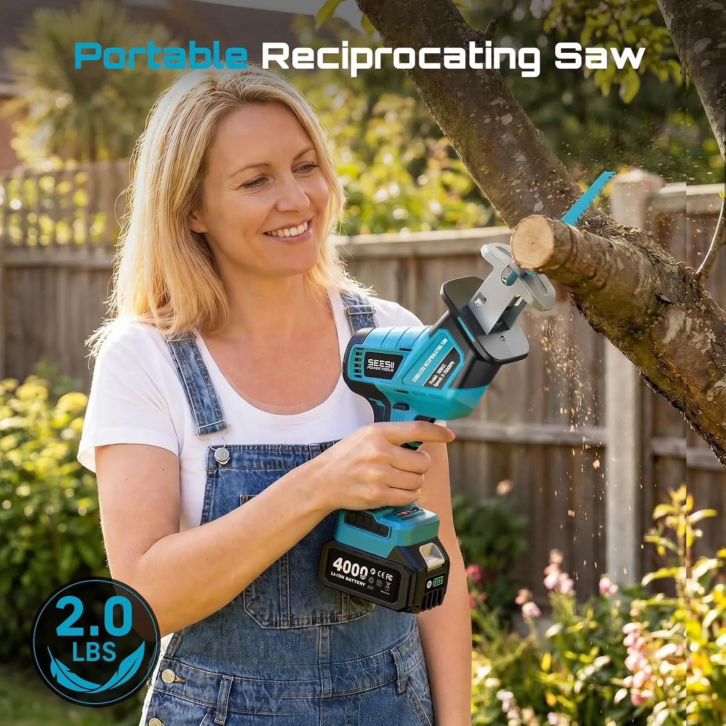 SEESII Reciprocating Saw Cordless Cutting Saw Variable Speed 3500 RPM Brushless Motor with 6 Saw Blades Portable Saw Power Tool 4.0Ah Battery For Wood PVC Cutting