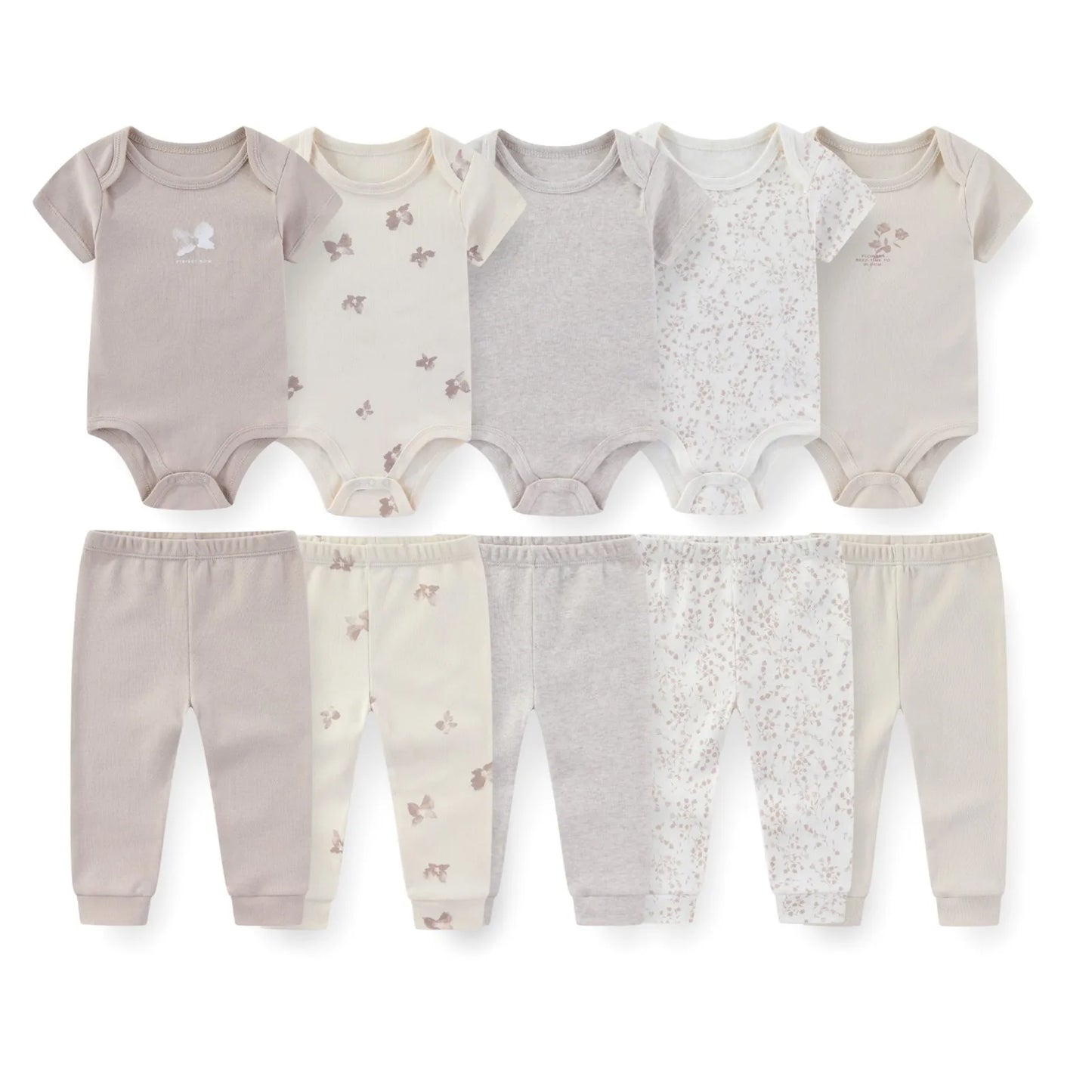 Kiddiezoom 10 Pcs/Lot Four Seasons Fashion Unisex Baby Boy Girl Clothing Set Soft Newborn Bodysuits+Pants Infant Outfit Gift