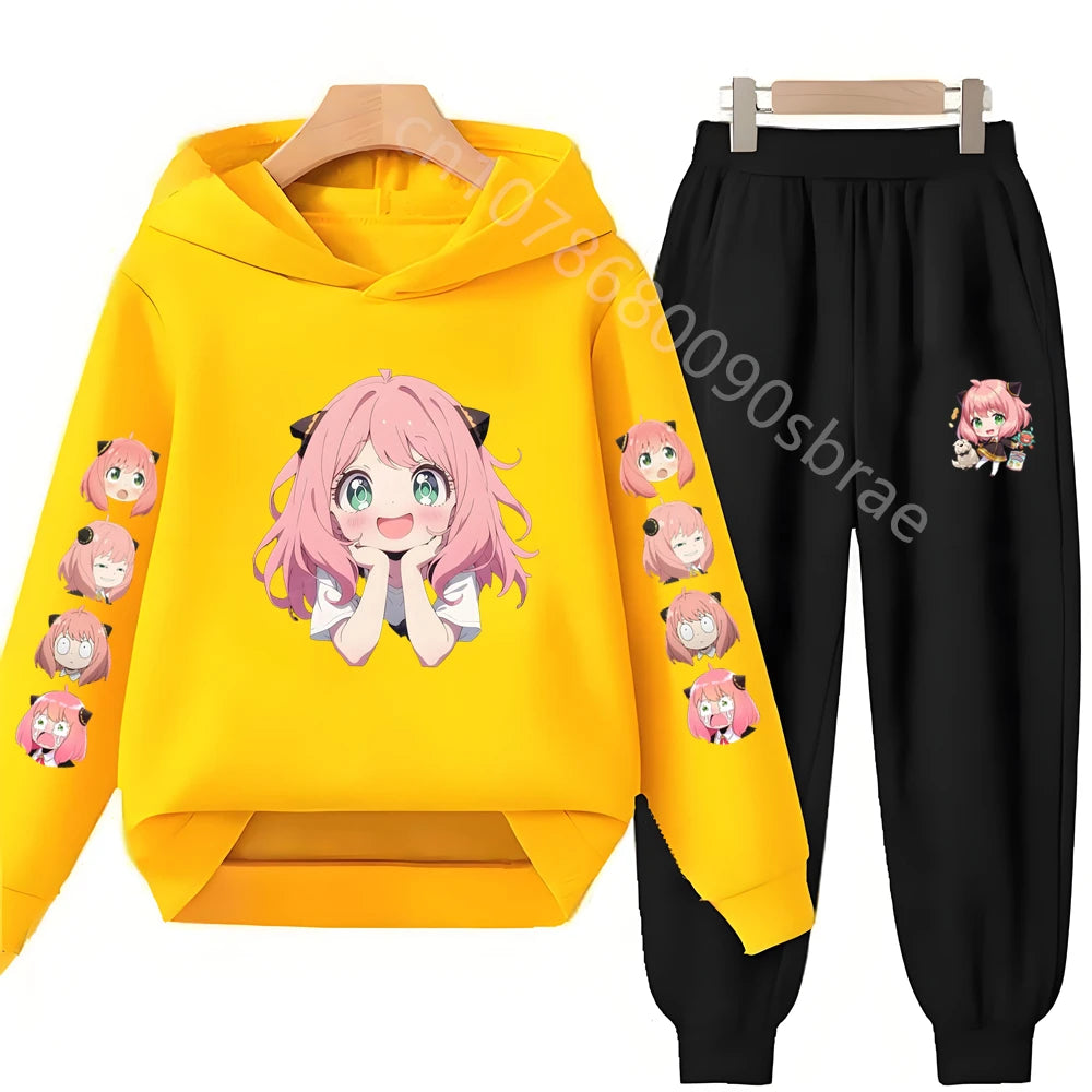 Children's Top and Bottom Suit Anime Spy X Family Hoodies Girls Boy Age 3-12 Coat Casual Toddler Sweatshirt Hood Clothing