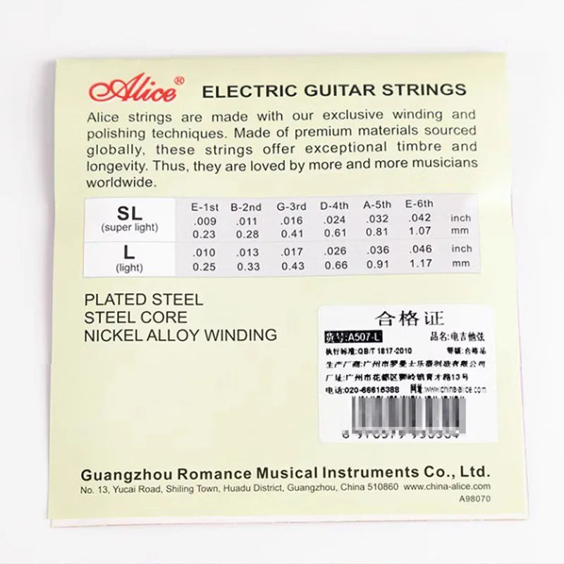 6 Sets Electric Guitar Strings Alice A507 Guitar Strings Steel Core Nickel Plated Wound Alloy Wire Packs Guitar Strings