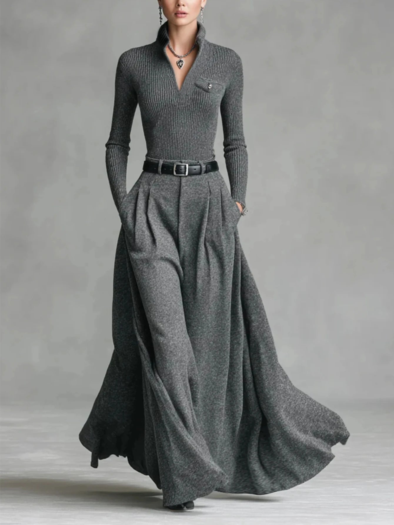 Half Zip Sweatshirt & Wide Leg Pants Matching Set 2 Piece Loungewear Co-ord Outfit Women Elegant Stand Collar Tracksuit with Pockets