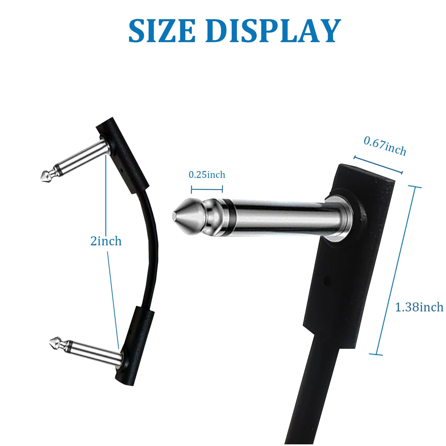 Miwayer 4pcs Flat Cables for Guitar Effect Pedal 6.35mm Mono TS Right Angle 5~50cm/Space Saving/Clear Sound /for Pedal Effects