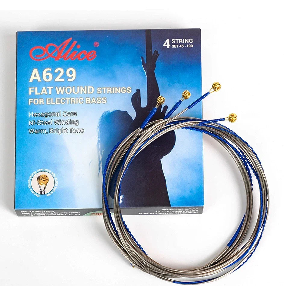 Alice A628 A629 Flat Wound Electric Bass Strings 4-Strings Hexagonal Core NI-Steel/Chrome Alloy Winding