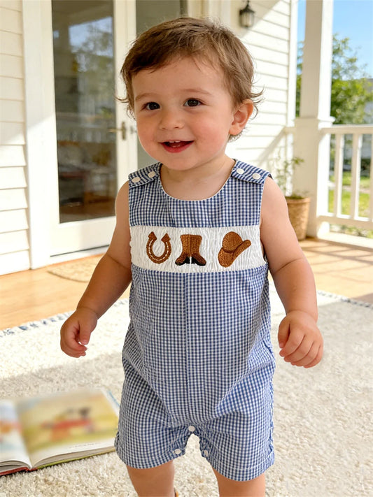 New Baby Boy Romper Cute Embroidered Sleeveless Buttons Short Jumpsuits 2026 Summer Toddler Overalls 0-18M